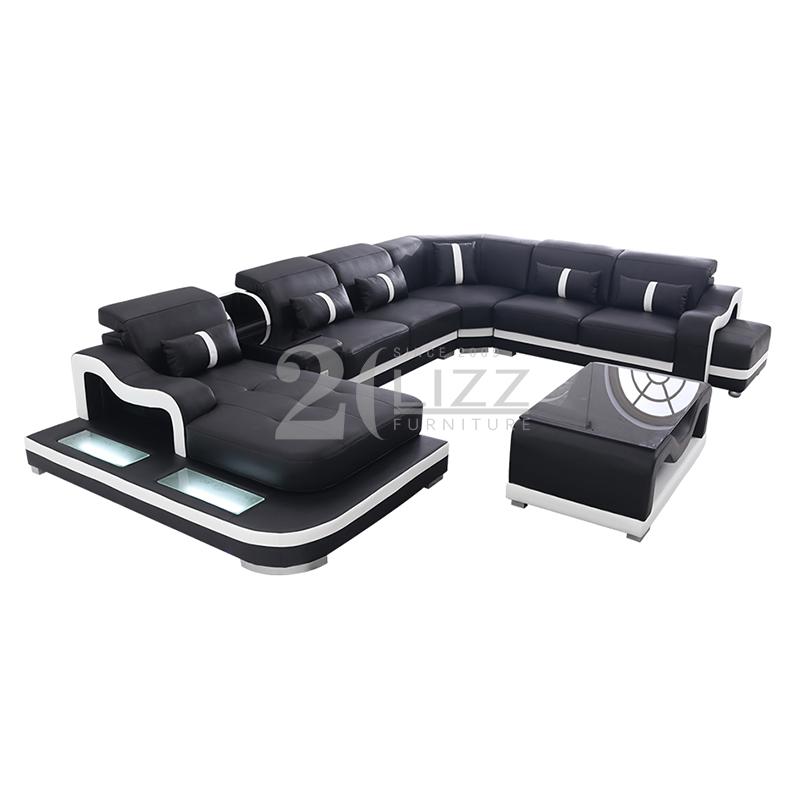 Диван для гостиной кожаный со светодиодной подсветкой европейский стиль