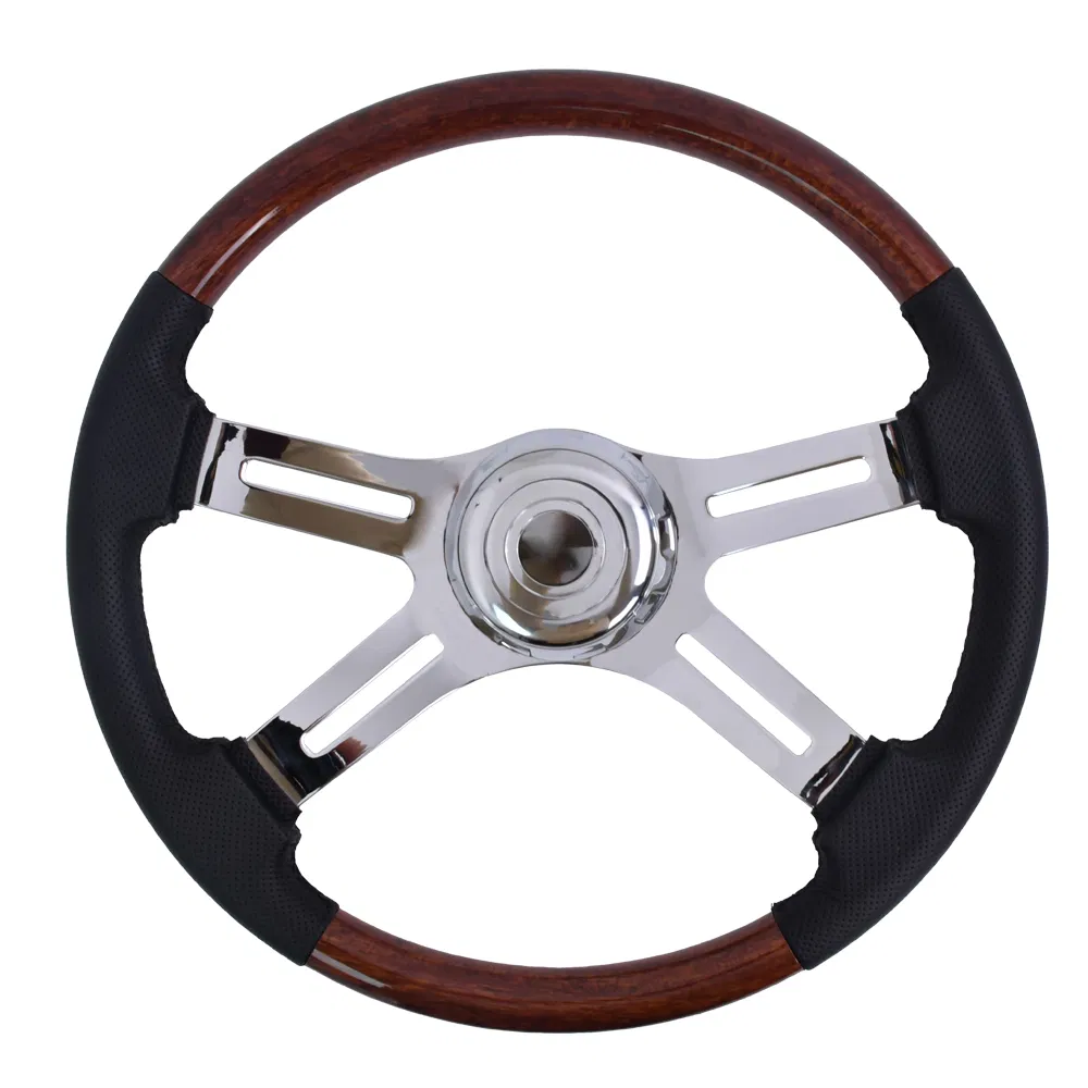 Руль автомобильный Tiypeor 450 мм из кожи с деревянной вставкой