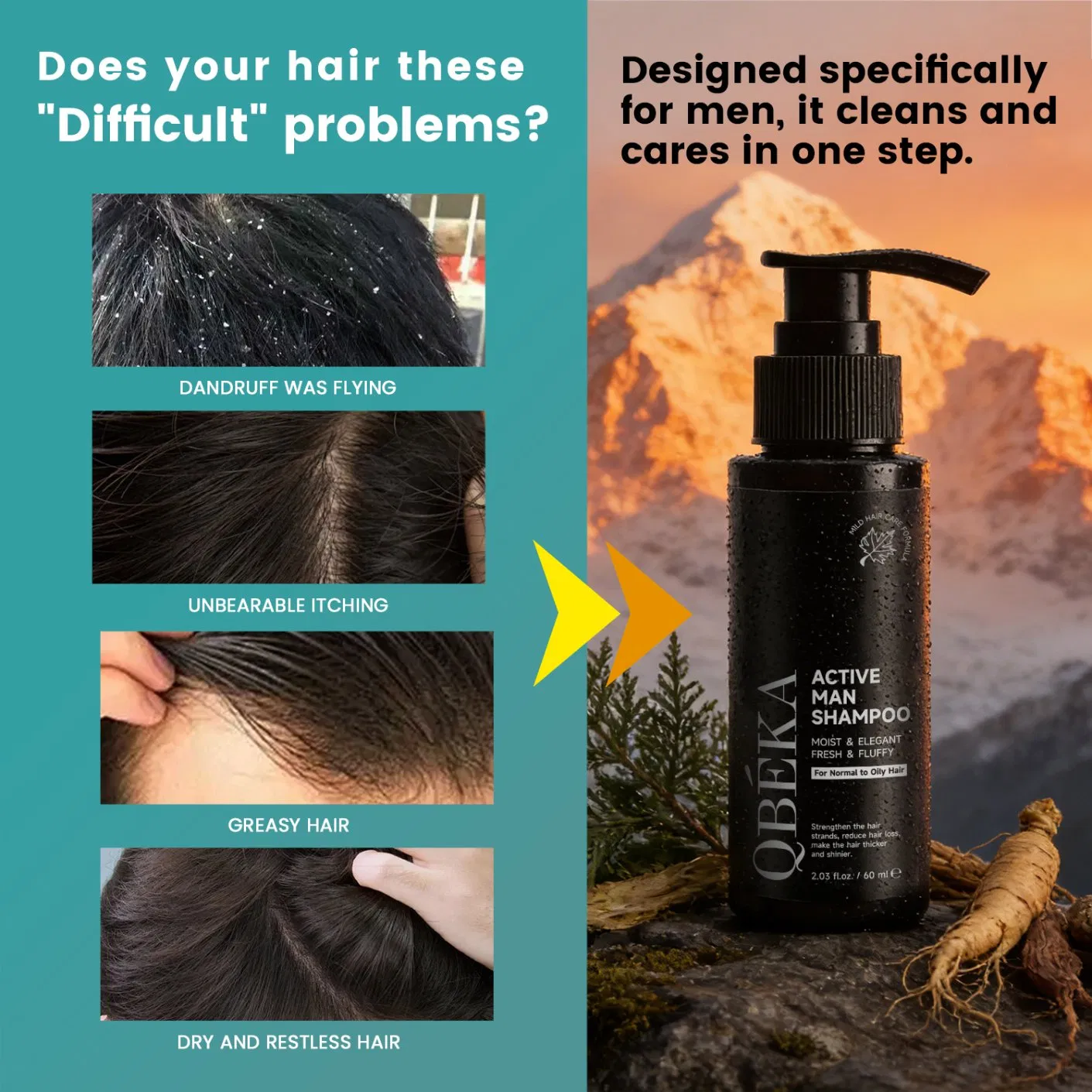 Hot-Selling Men's Shampoo Anti Dandruff Oil Control Anti Hair Loss Volumizing Refreshing