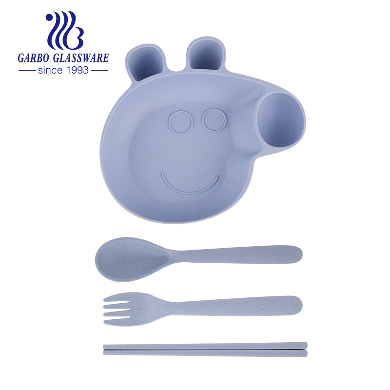 Cat Animal Shape Healthy Wheat Straw Colored Food Use Plastic Eating Plate Dish for Canteen Children Use