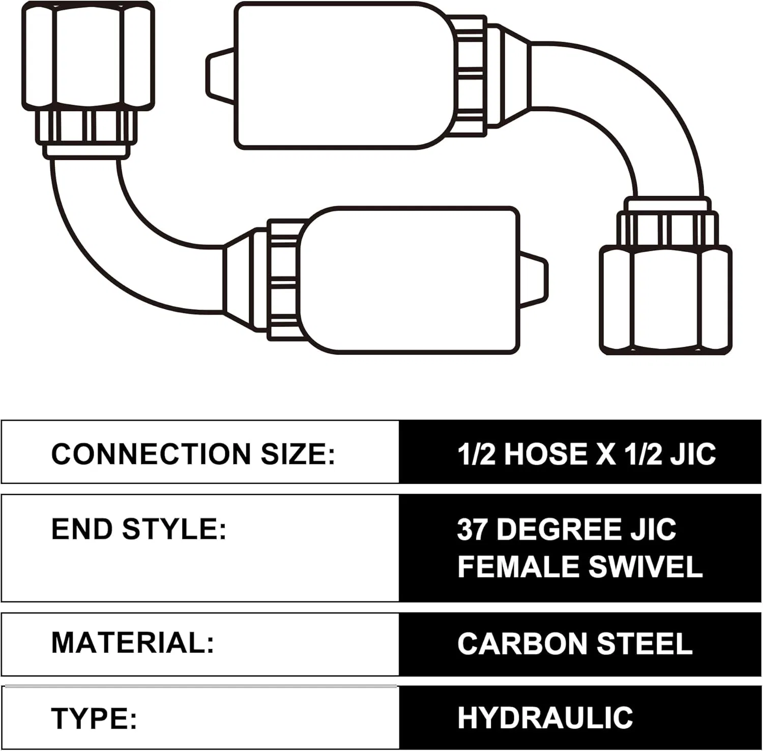 Гидравлический фитинг 90° 1/2'' JIC x 1/2'' шланг, Huaj