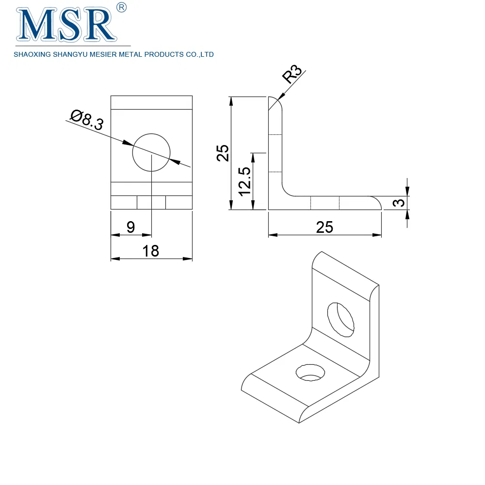 China Manufacturer 6006 Wholesale High Precision 2 Hole L Shape Bracket for V Slot Aluminum Profiles Connecting (20 to 40)