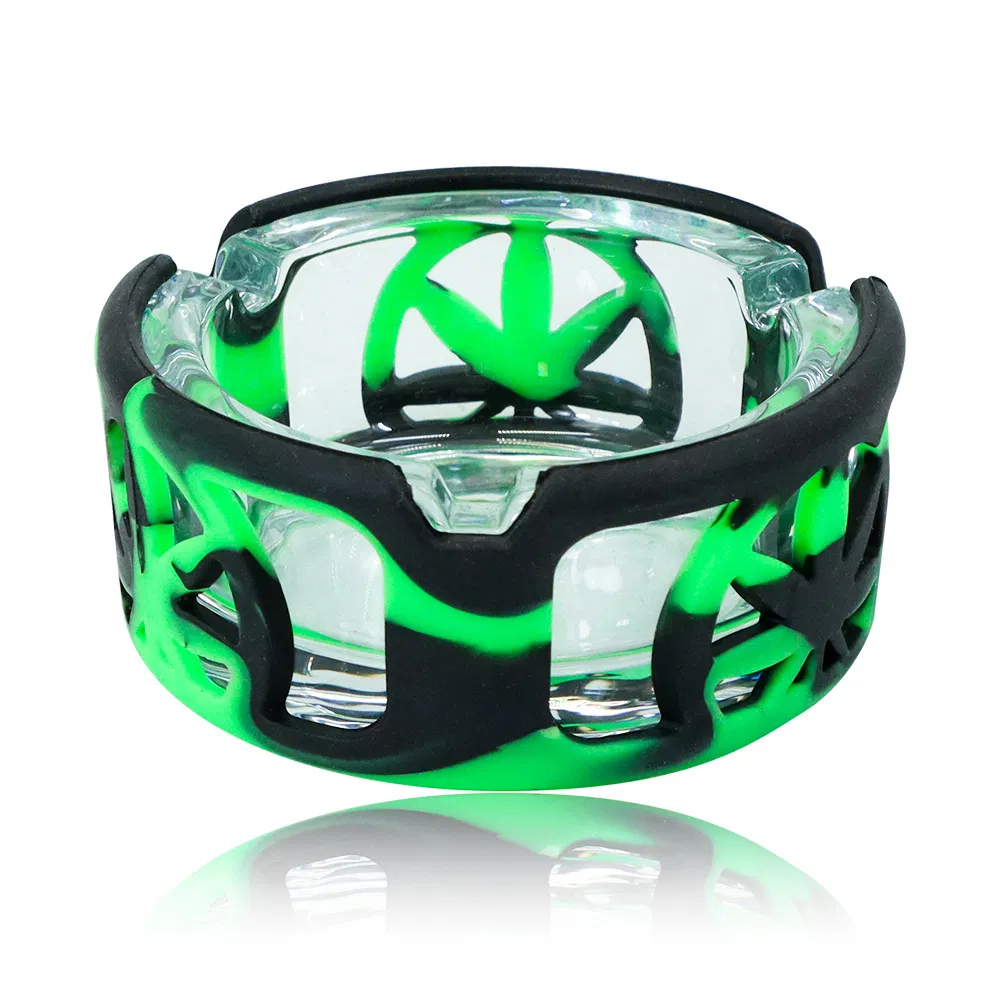 Shatter-Proof Silicone Protective Shell Transparent Smoking Glass Ashtray