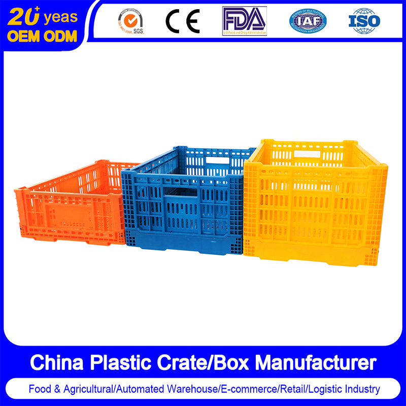 Plastic Foldable Stackable Multifunctional Food Grade Crate for Marketplace/Farm/Logistics Warehousing/Supermarket