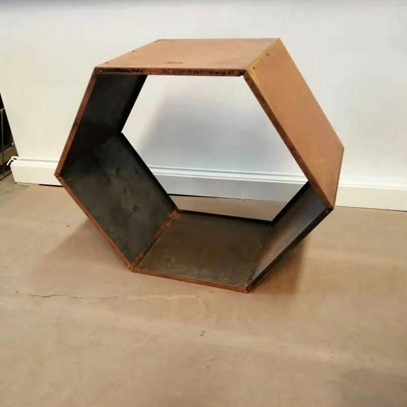 Patio Corten Steel Firewood Storage Hexagon Wood Holder