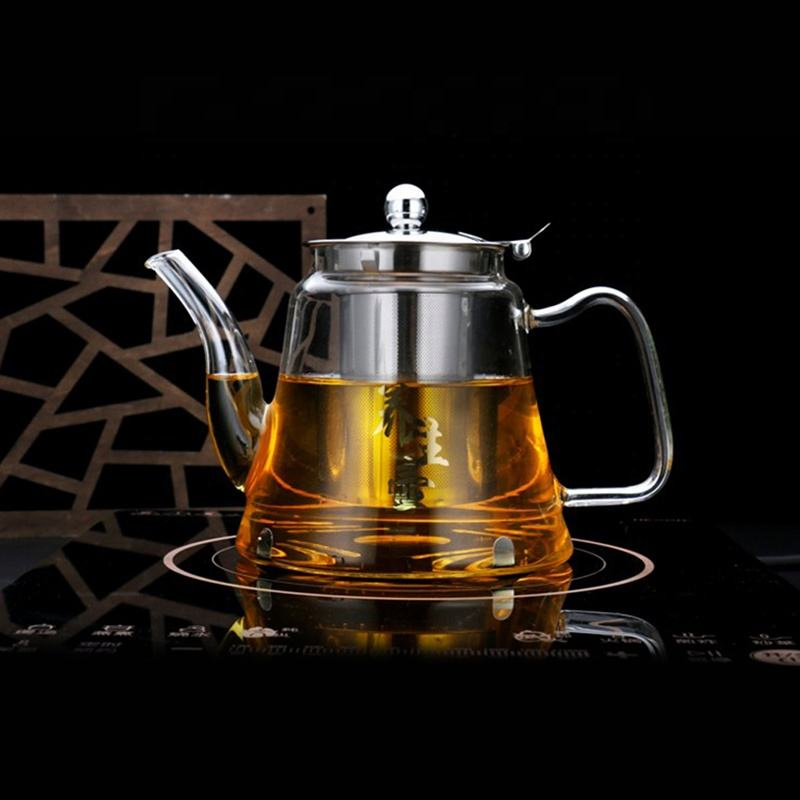 Classic Heat Proof Glass Teapot with Stainless Steel Leaky Cover