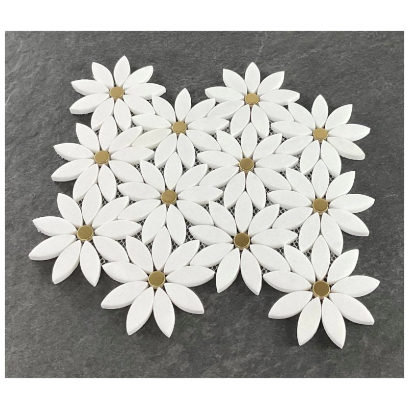New Design Flower Waterjet Pattern Natural Stone Marble Mosaic Color for Bathroom Unique Irregular Mosaic Tile