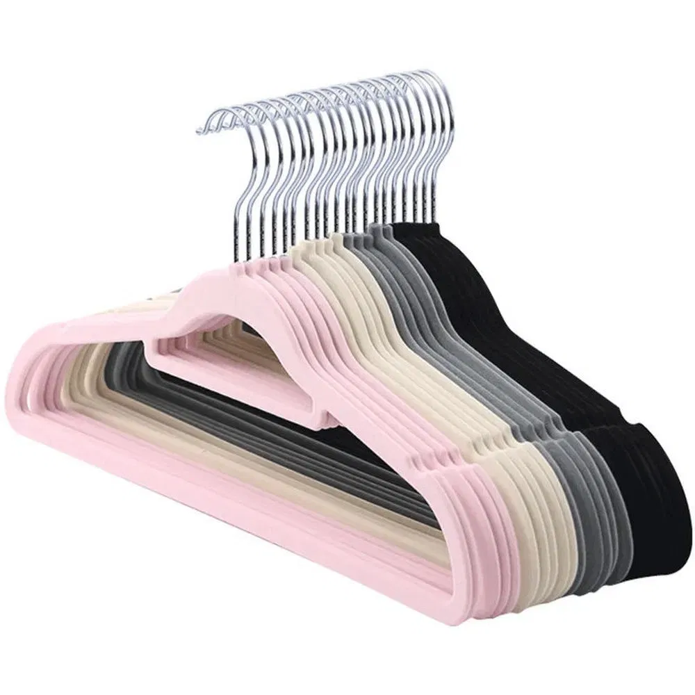 Strong Load-Bearing Capacity Ry19698 Non-Slip Flocked Coat Clothes Hanger for Market Stalls