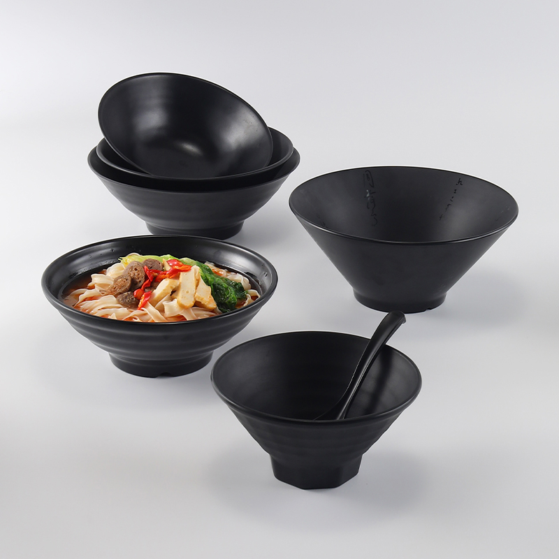 Custom Logo High Quality Black Soup Bowls Plastic Melamine Restaurant Noodles Bowl
