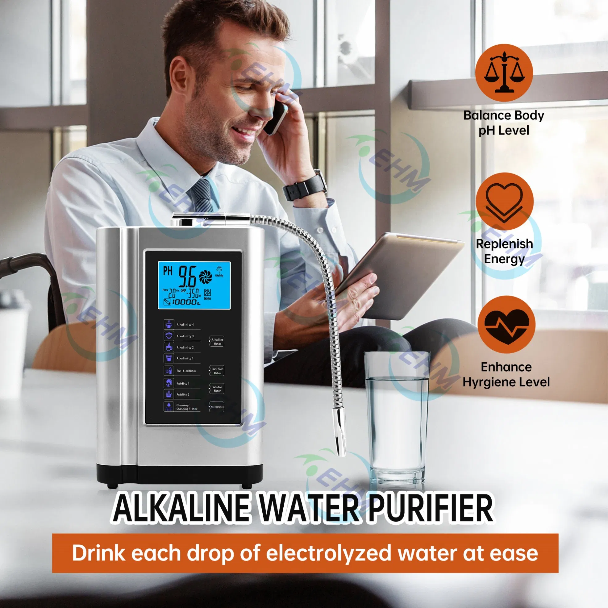 Home Water Purifier Water Filter System Alkaline Water pH Range 3.5 to 10.5 Intelligent Water Machine