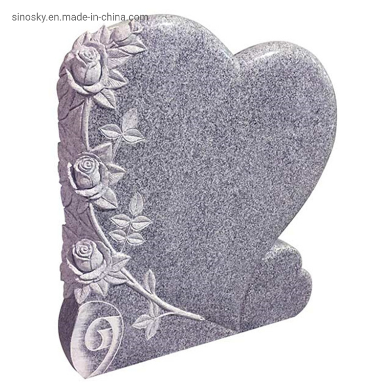 China Double Hearts Grey Granite Cemetery Headstone Designs