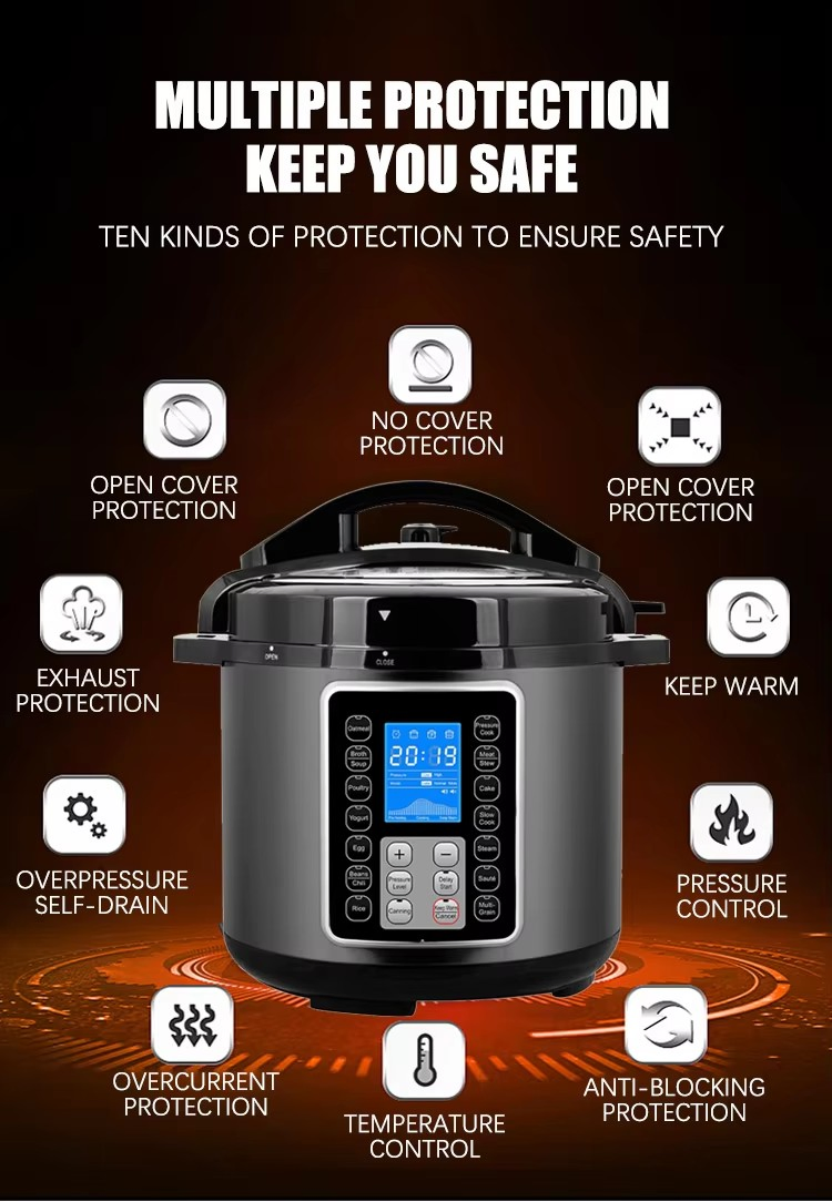 National Best Digital 5L 6L 8L 10L Multifunction Automatic Aluminum Liner Non-Stick Pan Electric Pressure Cooker