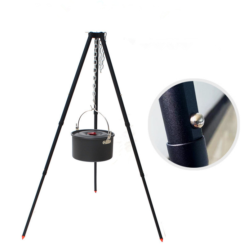 Tripod Hanging Pot Bracket Portable Firewood Burning Platform Campfire Holder Camping Cookware Hanging Bracket