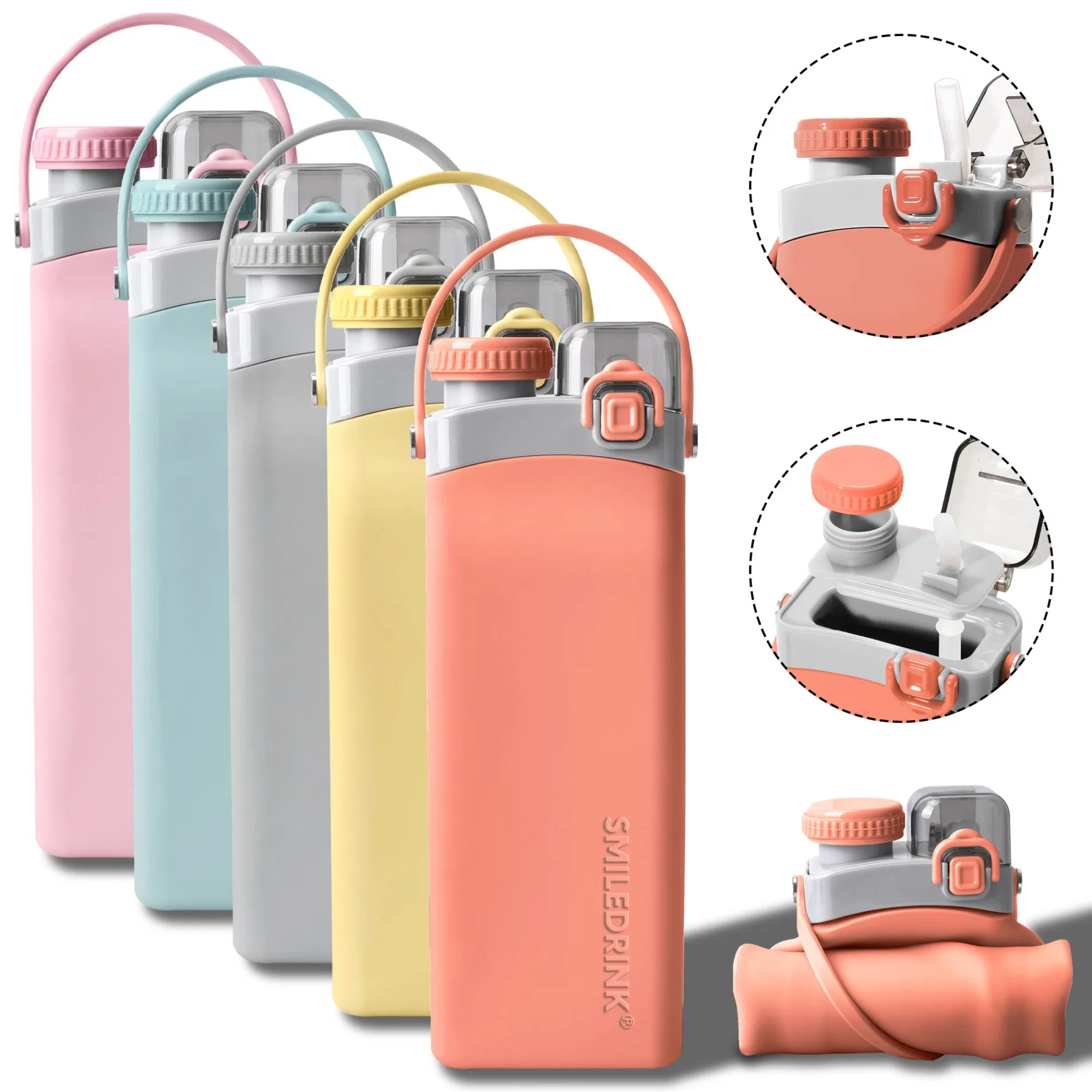 Складная силиконовая бутылка для воды Smiledrink с трубочкой