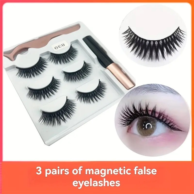 Magnetic Eye Lash Set with Eyeliner Natural Curl C Type, No Glue Required, Cat Eye Effect with Tweezers