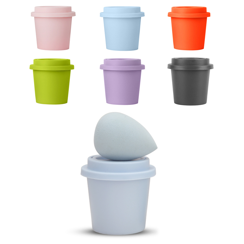 Hot Makeup Puff Sponge with Coffee Cup Sponge Stand Storage Case Make up Puff Profession Foundation Concealer Cosmetic Puff
