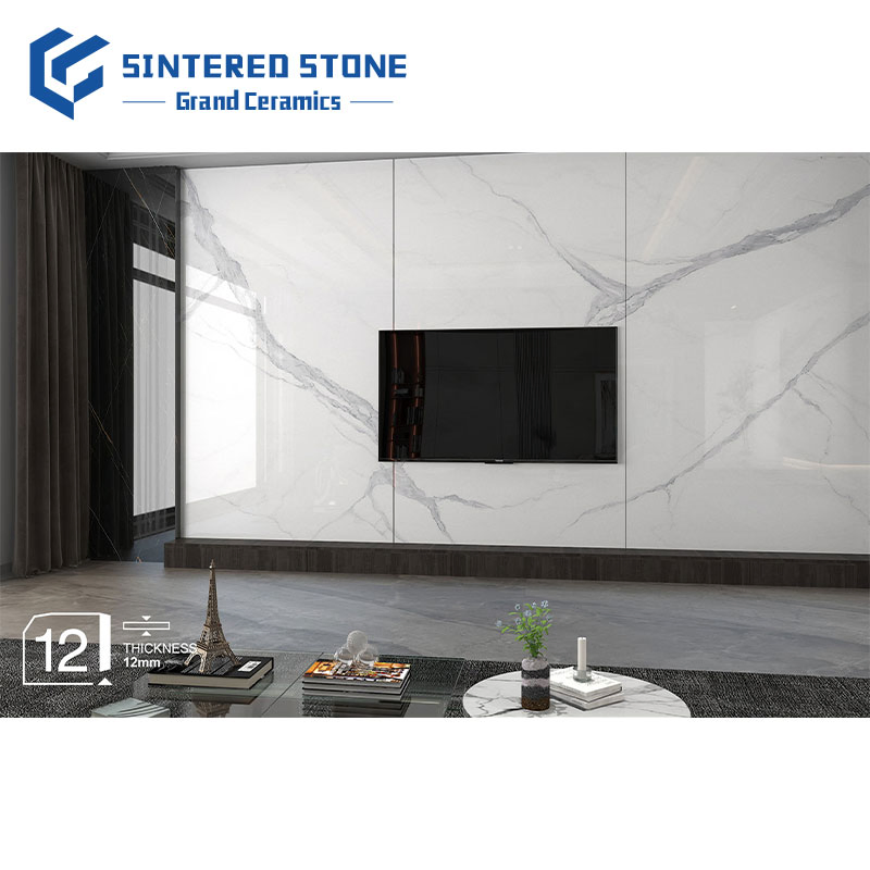 Factory Price 1600*3200*12mm White Sintered Stone Wall Panel for TV Background Decoration for Dining Living Room Outdoor Use