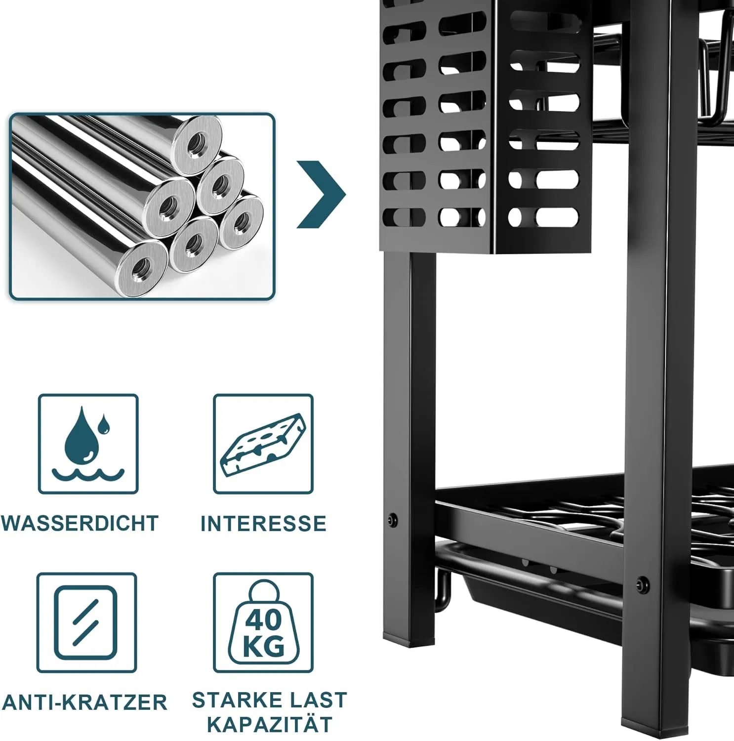 2-Tier Dish Drainer Stainless Steel Dish Drainer with Utensil Holder and Drip Tray