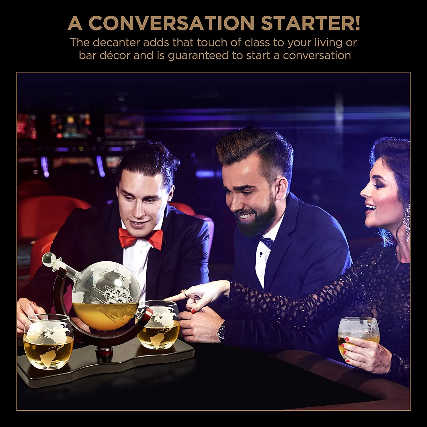 Whiskey Decanter Globe Set Globe Whiskey Glasses Free Chilling Whisky Stones for Liquor Whiskey Brandy Bourbon Vodka 850ml Decanter