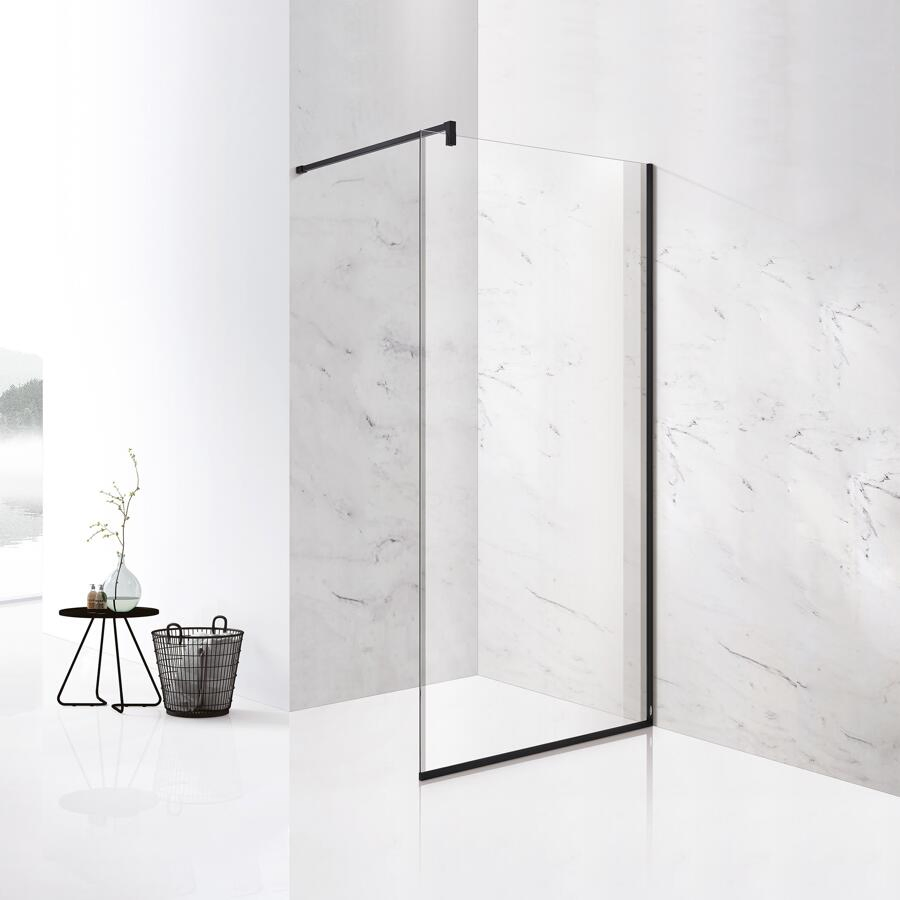 Walk-in Wet Shower Room Screen Matt-Black Framed 8mm Tempered Glass Shower Door