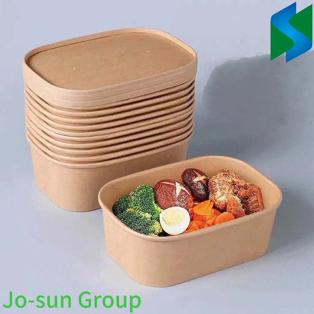 Jo-Sun Disposable Brown Kraft Rectangular Salad Rice Water Coated Paper Bowl