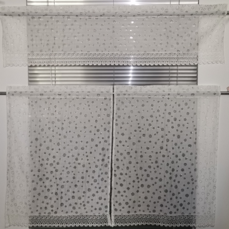 Home Decor 3PCS Valance with Tiers Kitchen Curtain Set – Polyester Digital Print Lace Trim Kitchen Curtain