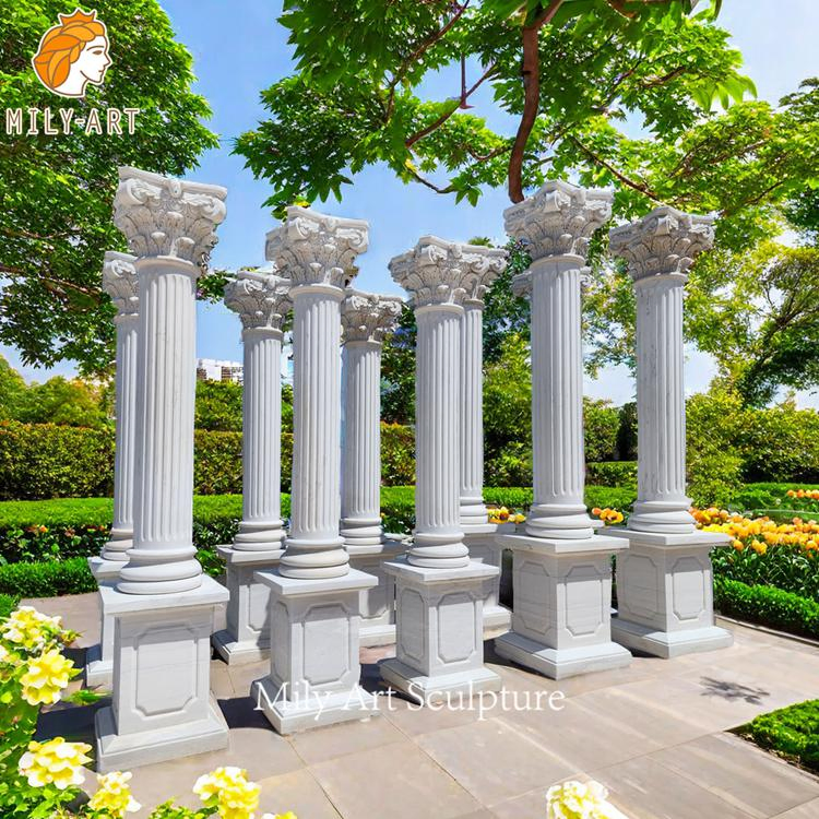 Classic Natural Stone Columns Carved White Marble Roman Pillar for Sale
