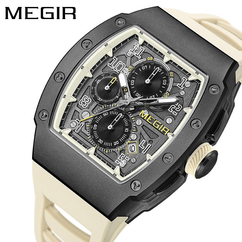 Megir 8411g Men's Sports Business Silicone Strap Multi Functional Luminous Quartz Watch
