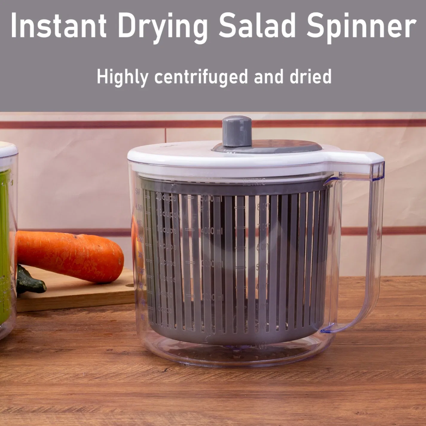 Rotating Salad Spinner, 5000ml Large Capacity Gray Vegetable Dryer
