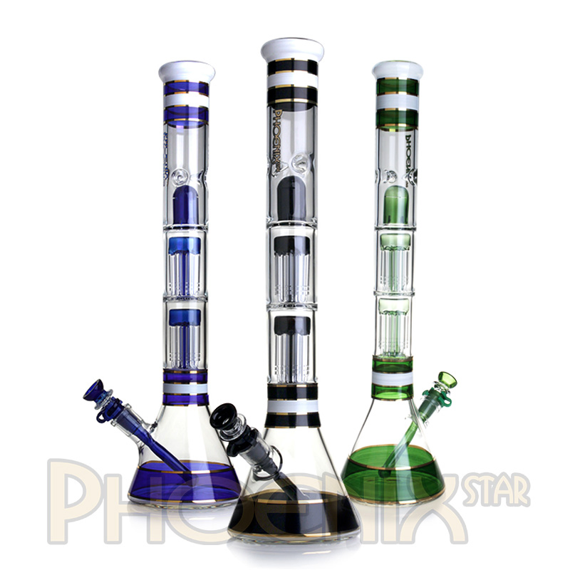 18 Inches Beaker Smoke Pipe Double 8 Arms Perks Glass Smoking Bowl Water Pipe Factory