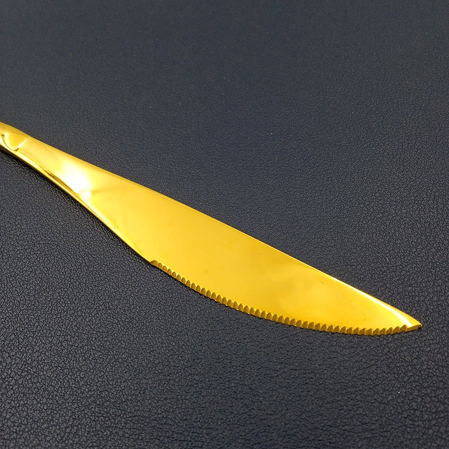 18/10 Stainless Steel Cutlery Knife Cut Food and Bread in Gold Plated Green Handle