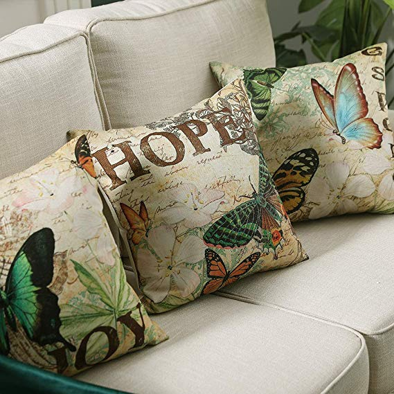 Butterfly Printing Cushion European Style Linen Fabric 100% Polyester