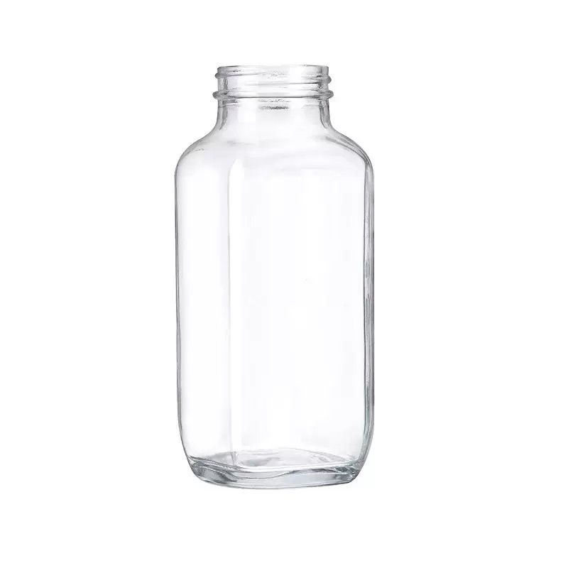 8 Oz 16 Oz French Square Clear Glass Bottle with Plastic Cap