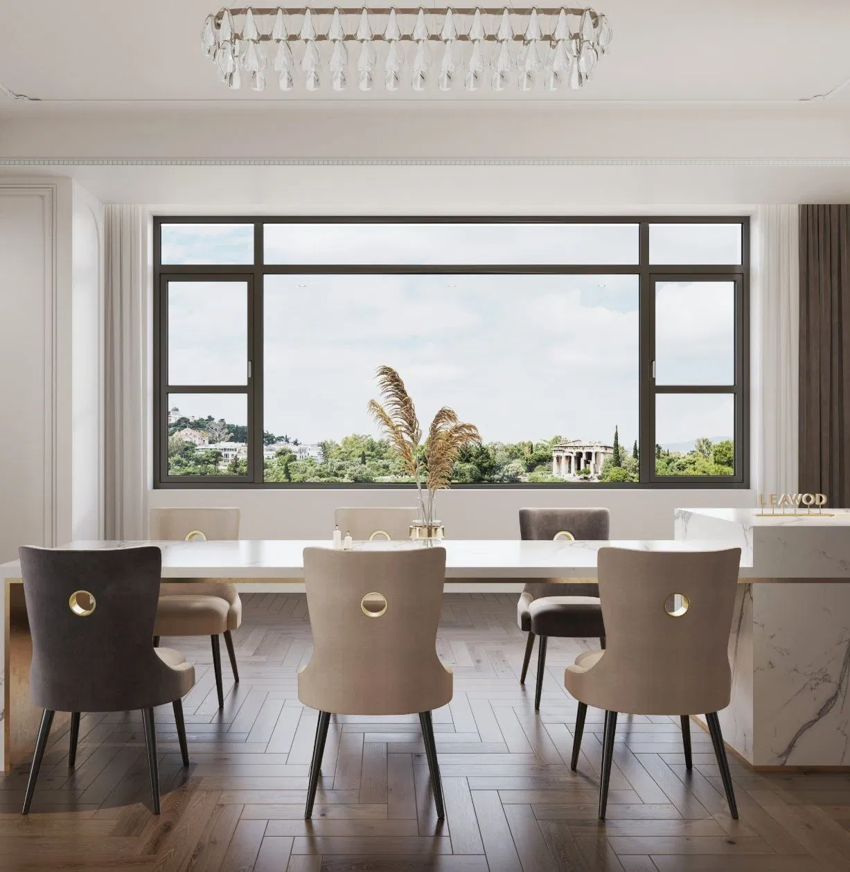 Grill Design Wooden Frame Energy Saving Double Glazed Casement Window for Bulding