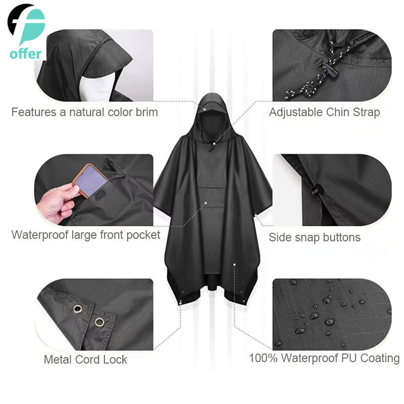 Hooded Rain Poncho Waterproof Raincoat