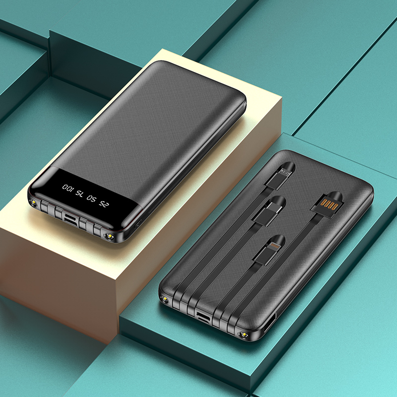 Mini Power Bank 20000mAh Ultra Thin Power Bank Fast Charging with Built in Cables