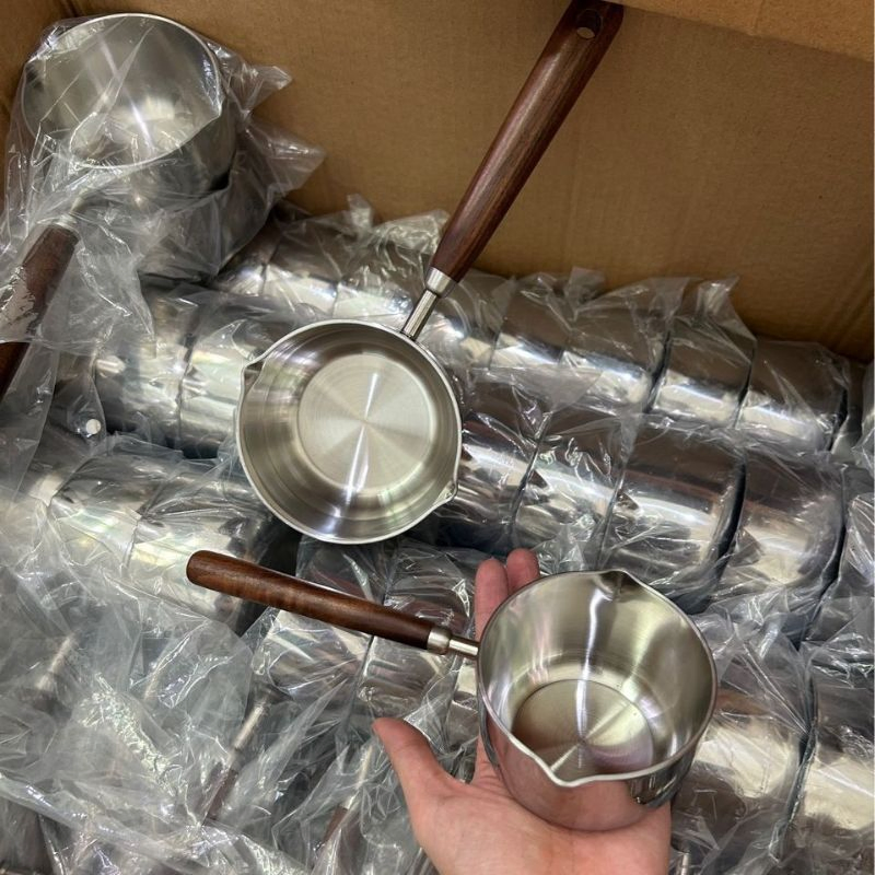 Household 304 Stainless Steel Hot Oil Skillet Wooden Handle Mini Splash Frying Pan