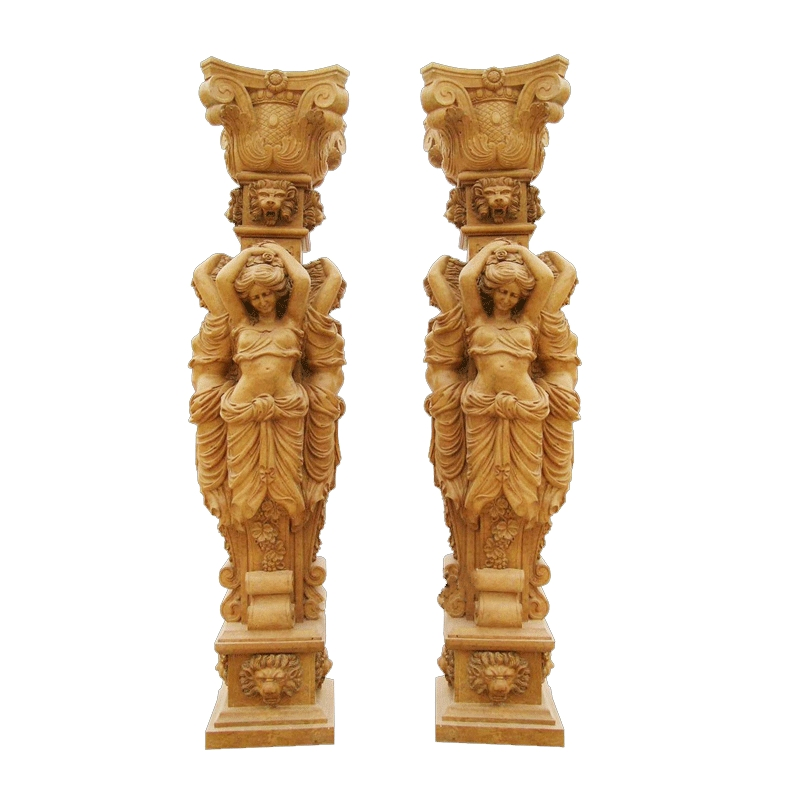 Yellow Marble Sculpture Pillar Luxury Column for Villa Decoration