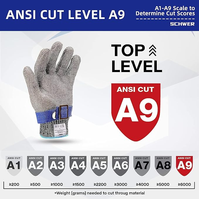 A9 Anti Inoxidable Oyster Shucking Butcher Protective Safety Working Cut Resistant Metal Stainless Steel Wire Gloves