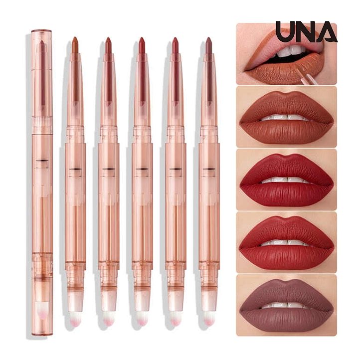 New Arrival Pink Lipliner Pencil Double Head Retractable Lip Liner with Lip Brush Pigmented Lip Liner for Dark Skin
