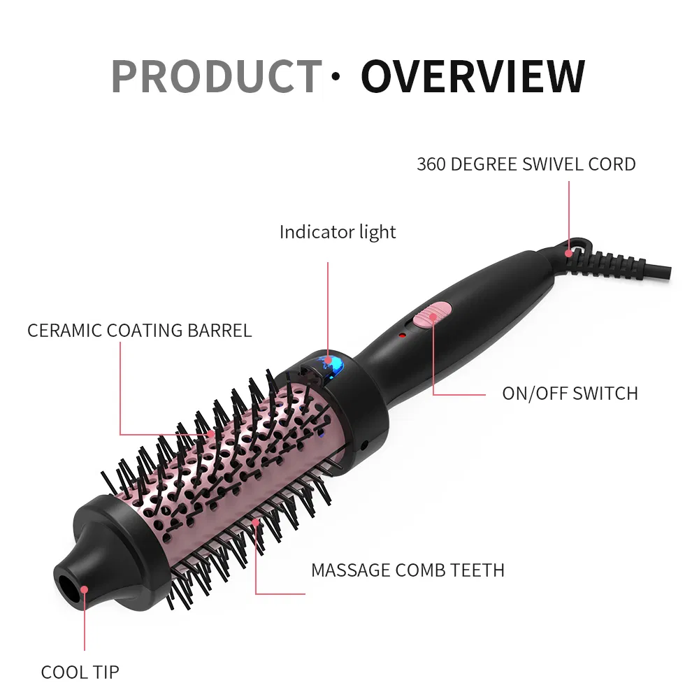 Curling Iron Brush Heating Roller Brush Ionic Thermal Round Brush for Loose Curl