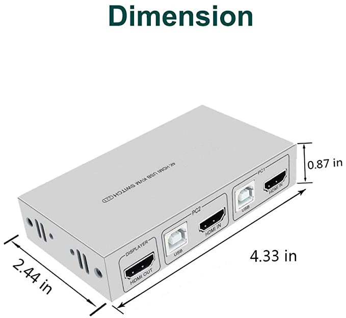 KVM-переключатель HDMI 2x1, 4K 30 Гц, без питания