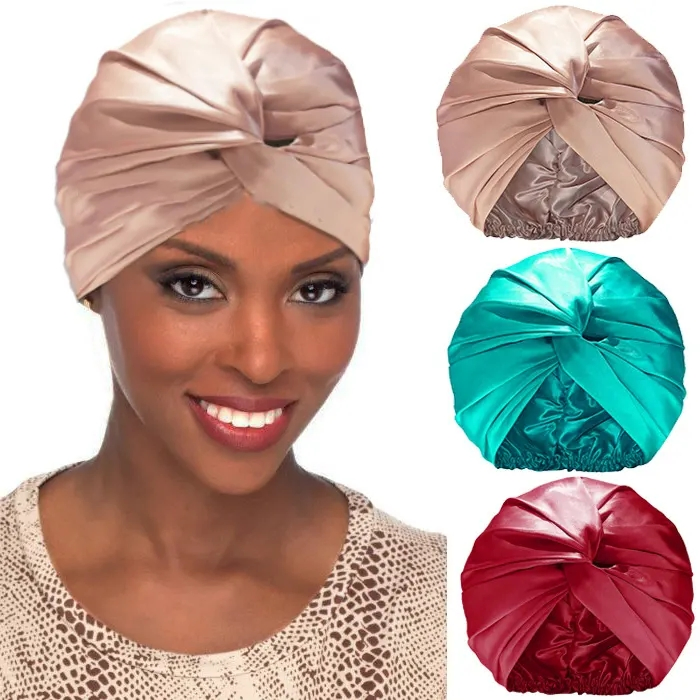 Cross Twist Satin Bath Hat Reusable Elastic Hair Cover Turban Bath Cap