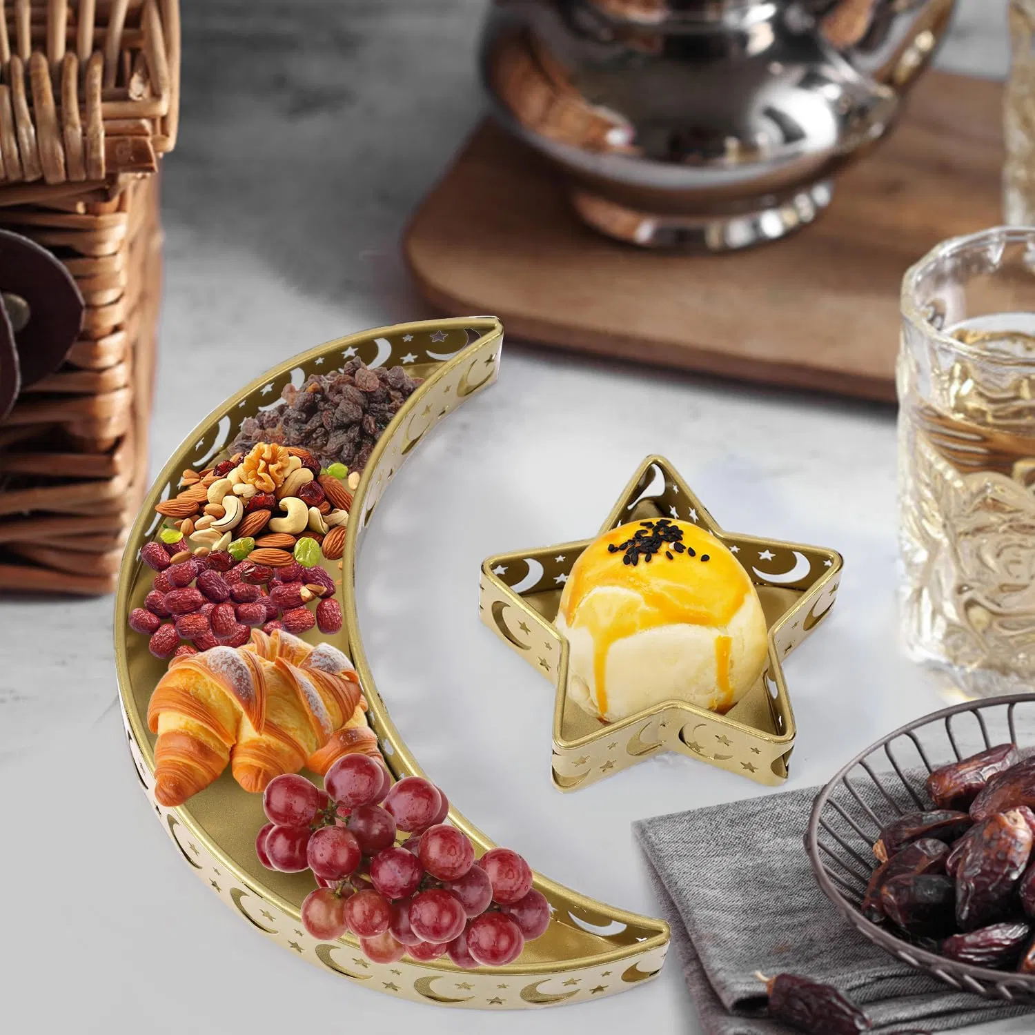 Iron Eid Mubarak Food Board Moon and Star Ramadan Serving Tray