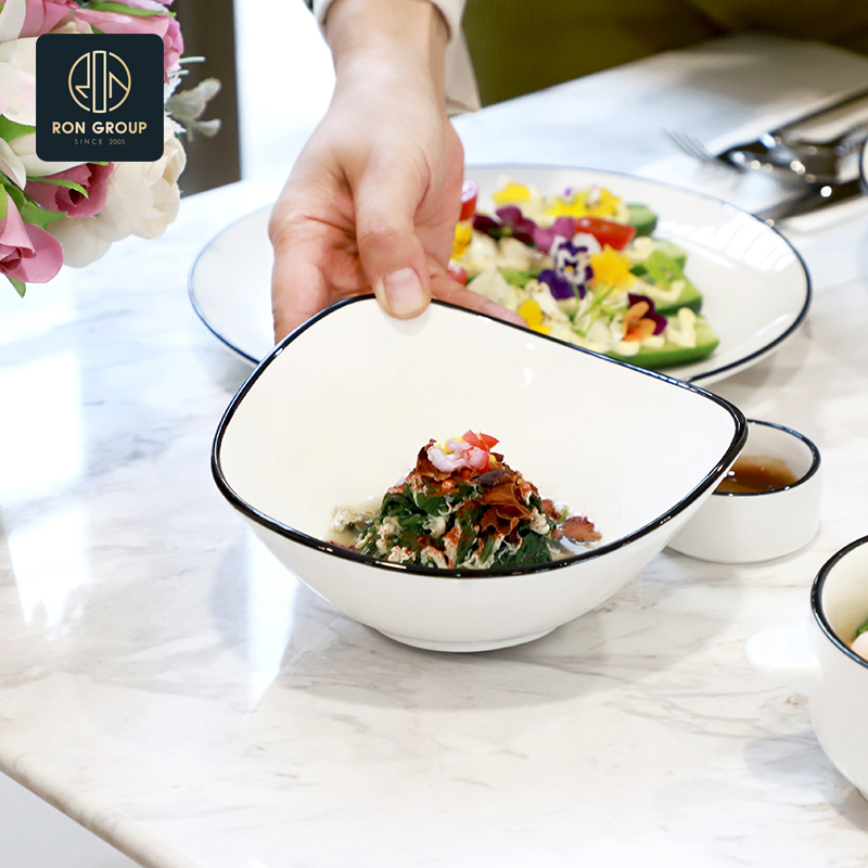 Contemporary Customized Melamine White Tableware Irregular Salad Food Coffee Bar Dining Bowl