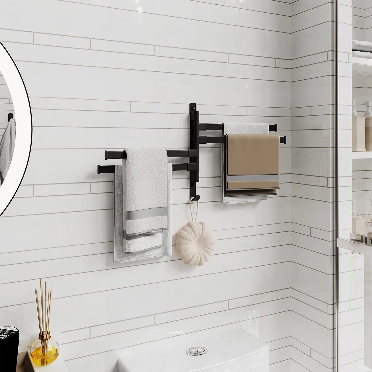 4 Swing Bar Black Wall Mounted Towel Holder Bathroom Swivel Towel Rack