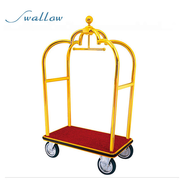 Stainless Steel Hotel Luggage Trolley, 201 Stainless Steel Bellman Baggage Cart for Hotel