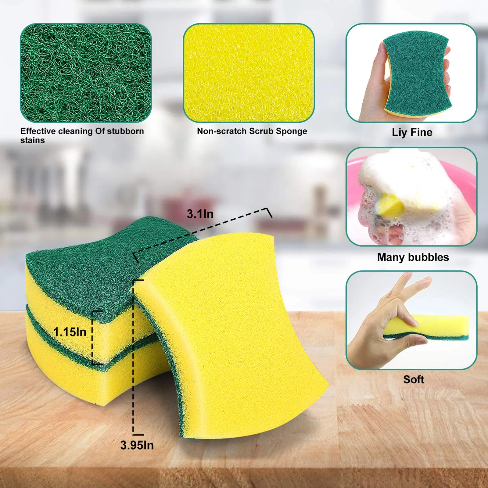 Eco Non Scratch Dish Scrub Sponges for Cleaning Scouring Pad Dishwashing Cleaning Sponges Kitchen Sponges OPP Bag Custom Shape