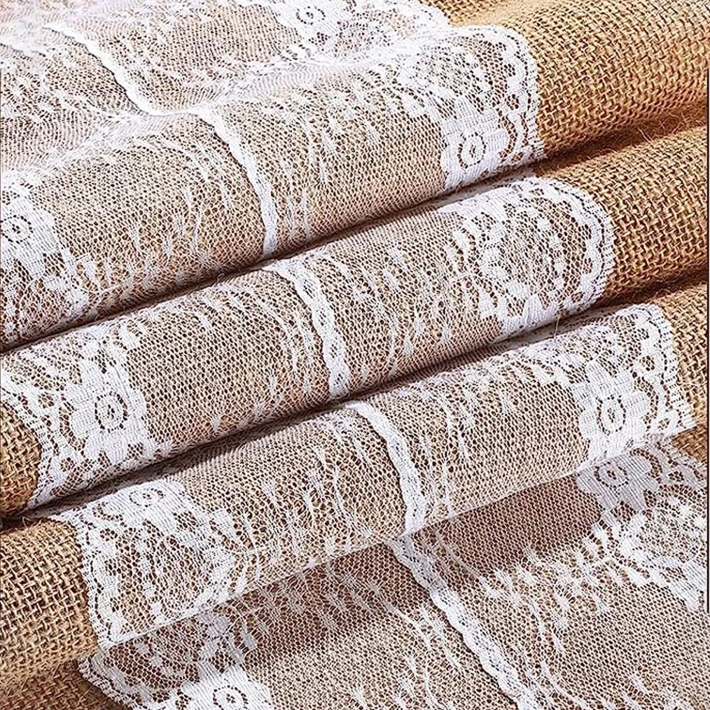 White Lace Natural Fiber Jute Wedding Table Runner