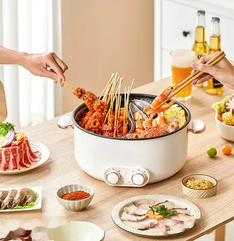 Two-Compartment Hot Pot Cooker for Frying, Roasting, and Stewing